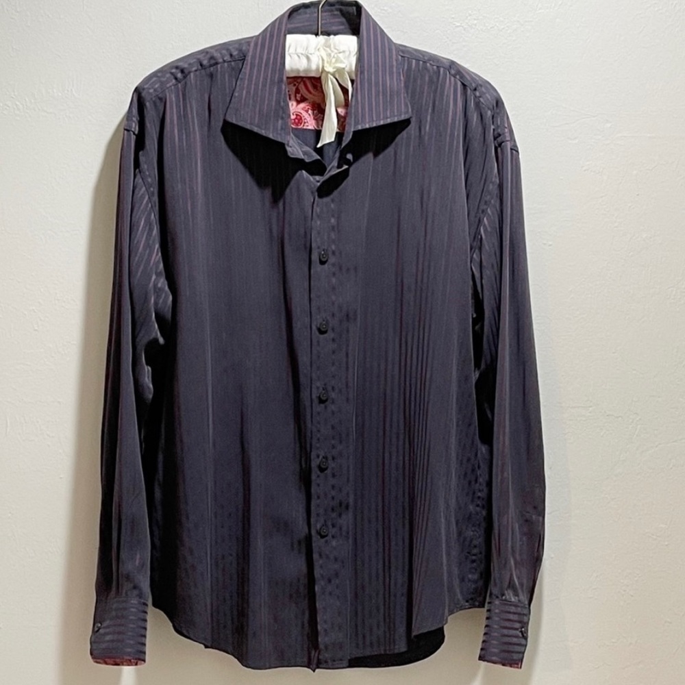 Serge A. Men’s Shirt XL Black Striped Red With Contrast Flip Cuffs